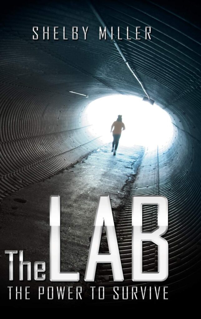 The Lab: The Power to Survive by Shelby Miller, showing a figure running toward light at the end of a tunnel